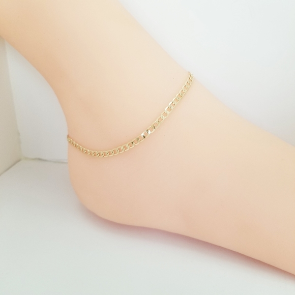 Cuban Anklet Bracelet. 14K Gold Plated. New - Picture 4 of 6